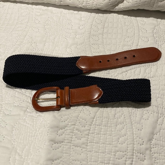 Lands' End Accessories Vtg Lands End Belt Brown Navy Braided Cord Leather Western Boho